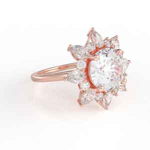 Anillo de compromiso de Plata de Ley 925 con diamantes de moissanita de corte Marquesa Sunburst hermoso diseño redondo anillos de moda - Product Image 4