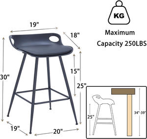 Juego de 2 Taburetes de Bar negros de 25 pulgadas, marco de plástico con cojín de cuero, taburetes de mostrador modernos para isla de cocina - Product Image 2