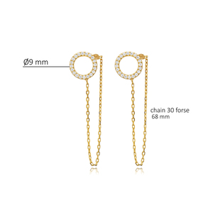 Hollow Design CZ Chain <b>Stud</b> Earring Turkish Handcrafted Wholesale 925 Sterling <b>Silver</b> Jewelry - Product Image 3