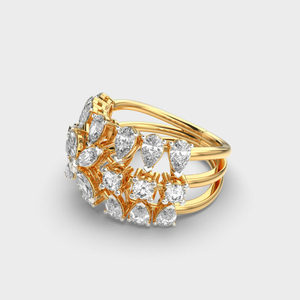 Anillo de Bodas de tres bandas con diamantes simulados para Marquesa nupcial, pera y anillo de compromiso de diamantes cultivados en laboratorio de corte redondo - Product Image 5
