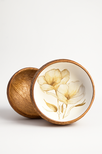 Juego de cuencos para servir de madera de acacia con esmalte de Amapola roja, vajilla de madera con diseño floral pintado a mano para Decoración de cocina y uso en comedor - Product Image 3