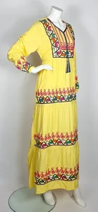 Vestido Maxi Boho de Algodón con Cuello en V para Mujer, Elegante, Bordado Floral, Largo hasta el Suelo, Cintura Natural - Product Image 5