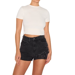 Short décontracté taille haute pour femmes respirant Bermuda bouton dentelle été essentiel-conception universellement flatteuse Techniques lavées - Product Image 1