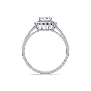 IGI Certified Radiant Cut Lab Grown Diamond Floral Halo Engagement & Wedding <b>Ring</b> in Solid 925 Sterling Silver - Product Image 2