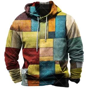 Sudadera con capucha Vintage para hombre, Sudadera con capucha informal colorida con estampado a cuadros 3D, jersey de manga larga, Top holgado cómodo para hombre de calle - Product Image 5