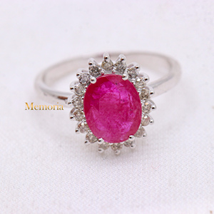 Nueva llegada hecho a mano mujeres Anillos De Compromiso rubí natural diamante piedra preciosa sólido 14K oro blanco para bodas fiestas al por mayor - Product Image 1