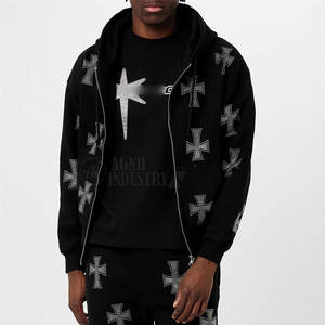 Premium Quality Breathable Hooded Casual Solid Men <b>Rhinestone</b> Tracksuits 100% Cotton Lightweight Street Wear Wholesale - Product Image 2