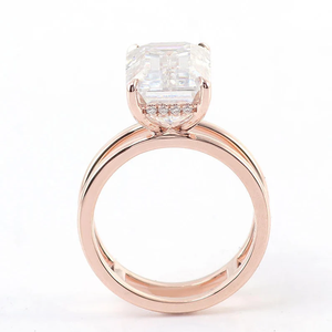 Moissanite de corte esmeralda, anillo de oro rosa de 14K, anillo de compromiso de moissanita, anillo Vintage único para joyería de moda para mujer - Product Image 3