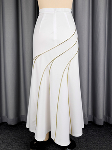 ASK051242 <strong>White</strong> High Waist Gold Stripes <strong>Maxi</strong> Mermaid Women <strong>Skirts</strong> - Product Image 6