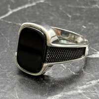 Anillo de Sello Geométrico Moderno para Hombre con Bisel de Plata de Ley 925 y Ónix Negro, Diseño Minimalista de Lujo, Regalo de Turquía