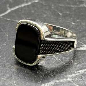 Men's Modern Statement Sterling Silver <b>Signet</b> <b>Ring</b> Elegant Black <b>Onyx</b> with Nature Inlay Minimalist Luxury Perfect Husband Gift - Product Image 3