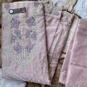 Shalwar Kameez Pakistaní de Alta Calidad con Costuras, Top de Organza Pesada y Dupatta, Combinado con Parte Inferior de Santoon, para Invierno, Adultos - Product Image 1