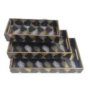 Ensemble de plateaux en bois MDF de qualité standard, plateaux carrés émaillés pour le petit-déjeuner, le thé, le café, les collations, service de table, ustensiles de cuisine - Product Image 6