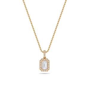 Colgante de Diamante Corte Esmeralda con Halo Simple, Diamante Cultivado en Laboratorio de 0.50 Ct en Platino, para Regalo de Aniversario de Bodas - Product Image 1