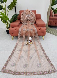 Sari indien pakistanais tendance en tissu de filet doux avec broderie de designer |   Sari de fête Bollywood pour la saison de l'Aïd et des mariages - Product Image 6