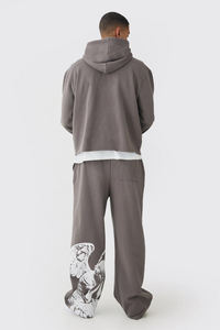 High Quality Tracksuit Acid <b>Wash</b> 100% Cotton <b>Screen</b> Printing Logo Flared Trouser and Zipper Hoodie Oversized Tracksuit For Men's - Product Image 5