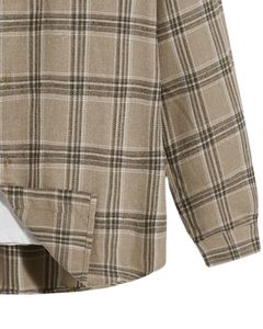 Chemise en flanelle à carreaux marron kaki pour homme, personnalisée par le fabricant, boutonnée, à manches longues, décontractée, à double poche poitrine, douce et confortable - Product Image 6