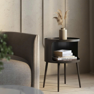 Contemporary Metal Nightstand with Open Storage, Round End <b>Table</b> <b>for</b> <b>Sofa</b> <b>Side</b>, Bedroom and Apartment Furniture - Product Image 3