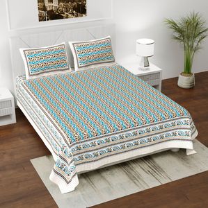 Hermosa sábana de tamaño doble con estampado de Barmeri con 2 fundas de almohada a granel 100% algodón de calidad de exportación Rajasthani bloque de mano impreso - Product Image 1