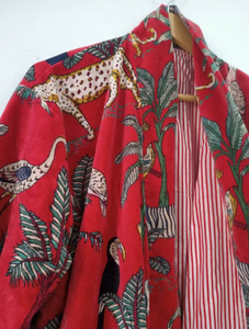 Kimono de terciopelo rojo para mujer con Chaqueta de algodón con estampado de jungla para regalo de Navidad de verano para damas de honor - Product Image 3