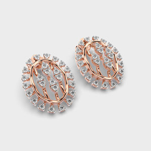 9K Yellow / White / Rose Gold Oval Diamond Stud <b>Earrings</b> | Classic <b>Halo</b> Design | Fine Jewelry Manufacturer Wholesale - Product Image 3