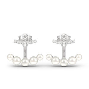 Jeulia Vintage Cultured Pearl Sterling <b>Silver</b> <b>Stud</b> Drop Earrings with Princess Cut Diamond - Product Image 1