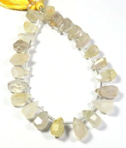 Cuarzo rutilo dorado 8 \ "Strand Faceted Cut Piedras preciosas sueltas 10,5-14mm Cuentas de lágrima de pepita de cuarzo dorado natural" - Product Image 1