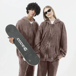 Suéter con Capucha y Cremallera Gruesa de Talla Grande para Otoño e Invierno, para Hombre y Mujer, Estilo Retro Holgado, Diseño Bordado, 100% Algodón - Product Image 3