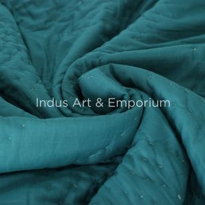 Juego de edredón de cama doble Kantha liso verde botella con dos fundas de almohada edredones de CA de verano Vintage dobles lisos - Product Image 4