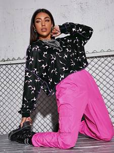 เสื้อฮู้ดสวมหัวแขนยาวสำหรับผู้หญิงผ้าฝ้าย100% สีทึบแฟชั่นฤดูหนาวพิมพ์ลายมีฮู้ด - Product Image 3