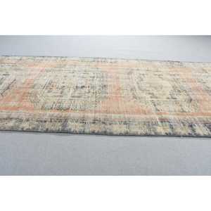Vintage Turkish Rug, 3,8x10,6 ft Runner Rug, <b>Brown</b> Orange Floral <b>Wool</b> Rug - Product Image 3