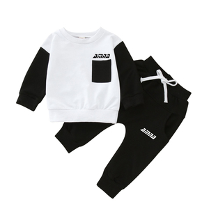 Latest Style <b>Black</b> and White Color Cotton Fleece Street Wear Long Sleeves Sweatshirts With Trouser - Product Image 1