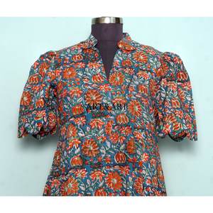 Vestido Largo de Algodón Puro para Mujer, Estampado Floral Hecho a Mano, Estilo Canguro, Línea A, Sencillo, Lavable, Ideal para Uso Diario, Casual o Fiestas - Product Image 3