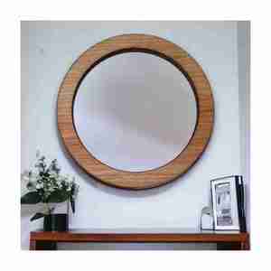 Espejo redondo grande hecho a mano de alta calidad con marco de madera Diseño moderno para decoración de pared Alta demanda para sala de estar-Made India - Product Image 3