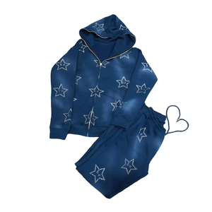 Vêtements de survêtement évasés en molleton délavé de qualité supérieure en gros, légers, avec broderie usée, vêtements pour hommes, survêtements en strass - Product Image 5