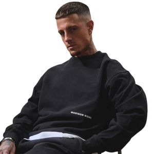 Sudadera de cuello redondo de gran tamaño Core, forro polar de algodón pesado negro, ropa de calle de ajuste relajado, puños acanalados, cálido, duradero, Moderno - Product Image 5