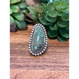 Bague Navajo en turquoise tibétaine et argent sterling, bijou culturel de collection, taille 10.25 - Product Image 1