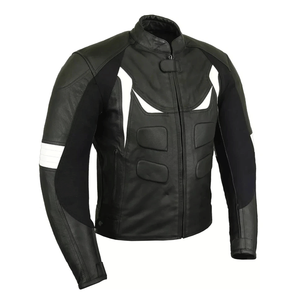 Hot Selling Men's Racing Motorbike Jacket Genuine Cowhide Leather Black White CE Armours Protections Windproof Printed - Product Image 4