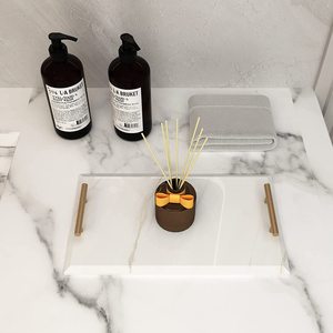 Bandeja de tocador de mármol natural de la mejor calidad hecha a mano con mango de metal elegante para exhibiciones de joyería o uso de platos de arroz - Product Image 4