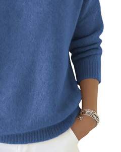 Suéter de Cuello Alto Azul Personalizado para Mujer, Suéter de Punto de Lana Acrílica, Jersey de Manga Larga para Invierno, Fabricante Personalizado, OEM, Venta al por Mayor - Product Image 6