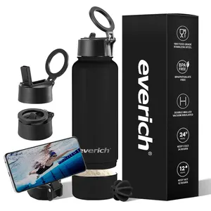 زجاجة مياه رياضية مع حامل هاتف مغناطيسي زجاجة مياه معزولة زجاجة مياه رياضية مع حامل تثبيت هاتف مغناطيسي