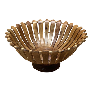 Cesta de Madera Redonda Tallada a Mano, Decoración para el Hogar - Product Image 1