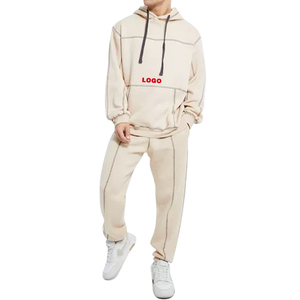 ชุดวอร์มกีฬาผ้าฝ้ายเย็บตะเข็บตัดกันแบบสั่งทำพิเศษสำหรับผู้ชาย เสื้อฮู้ดดี้สตรีทแวร์ทรงโอเวอร์ไซส์ กางเกงวอร์มขายาว ไซส์พลัส - Product Image 5