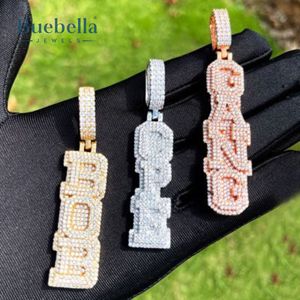 Pendentif lettre verticale double couche personnalisé entièrement glacé en argent 925 et plaqué or rose 14 carats de haute qualité - Product Image 2