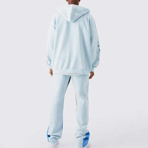 Nouveau Design Survêtement Évasé Lavage À L'acide 100% Coton Lourd Peser Fermeture Éclair À Capuche et Pantalon Empilé Jogging Survêtement Pour Hommes - Product Image 2