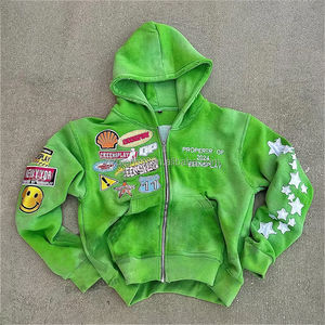 Y2K Streetwear Sudadera con capucha y sudadera para hombre 500 Gsm French Terry Vintage algodón de alta calidad bordado de peso pesado lavado ácido Zip - Product Image 4