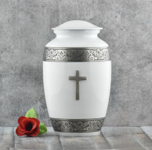 La urna de cremación más exigente con incrustaciones de Latón chapado en oro único Jesús Cruz pegatina esmalte acabado urna de cremación para adultos de 10 pulgadas - Product Image 4