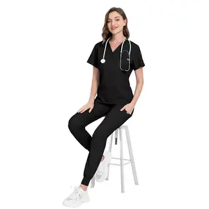 Conjunto médico de alta calidad personalizado para mujer, uniformes de enfermería transpirables de mezclilla para Hospital, tela tejida, ropa de trabajo quirúrgica - Product Image 5