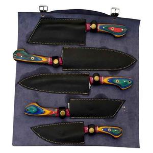 Ensemble de couteaux de chef en acier Damas forgé à la main, 5 pièces, avec manche en bois de Pakka et sac en cuir - Product Image 4