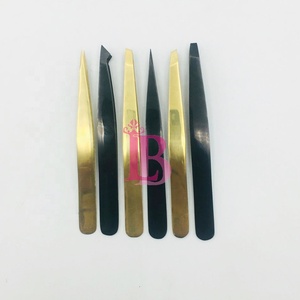 Pinzas para Cejas Recién Llegadas, de Acero Inoxidable, Sostenibles, con Punta Dorada, Pinzas Negras, Logotipo Personalizado Gratuito - Product Image 2